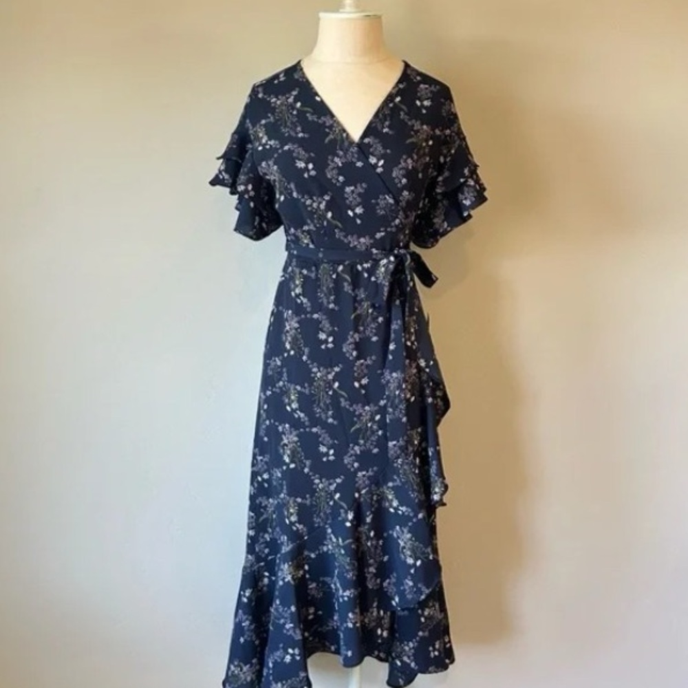 MAX STUDIO Ruffle Crepe Wrap Dress